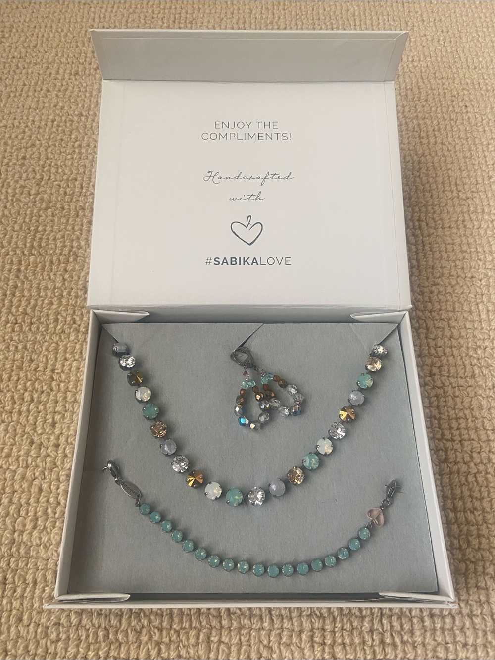 Sabika Crystal Necklace with Matching Bracelet and Earrings set.
